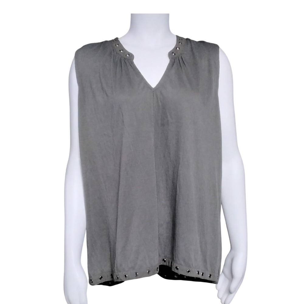 Max Jeans‎ Womens Olive Green Grommet V-Neck Sleeveless Textured Top Size M